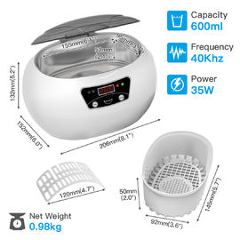 600ml Mini Household Ultrasonic Cleaner 5 Interval Time Adjustable Touch Key For Jewelry