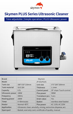 40kHz 6.5L Tank Ultrasonic Glass Cleaner SUS304 With Heater